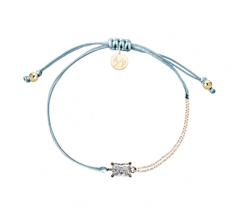 NEW ADRIANA PAPPAS women's cz emerald cut bracelet on colored cord in bluebell